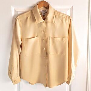 Talbots Petites Butter Yellow Silk Long Sleeve Shirt
